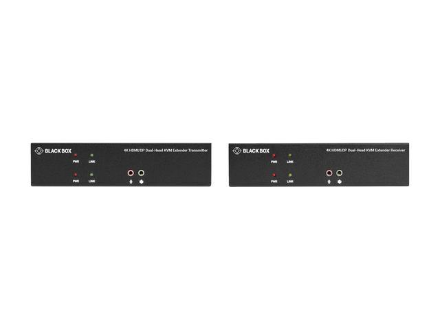 Black Box KVX Series KVXLCHDPF-200 KVM Extender Over Fiber - 4K Dual-Head HDMI/DisplayPort USB 2.0 Serial Audio Local Video