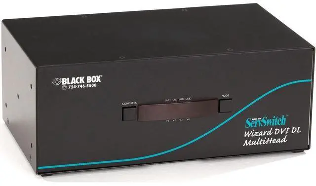 Black Box Wizard KVM Switch Dual-Link DVI Tri-Head w/ USB True Emulation KV2304A