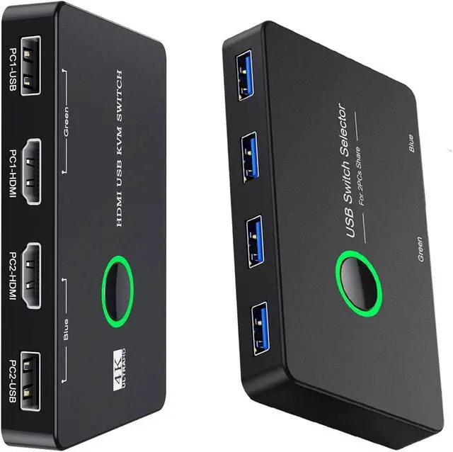 BlundleULXUUUN USB 3.0 Switch + KVM Switch HDMI KVM Switch 1 Monitor for 2 Computer