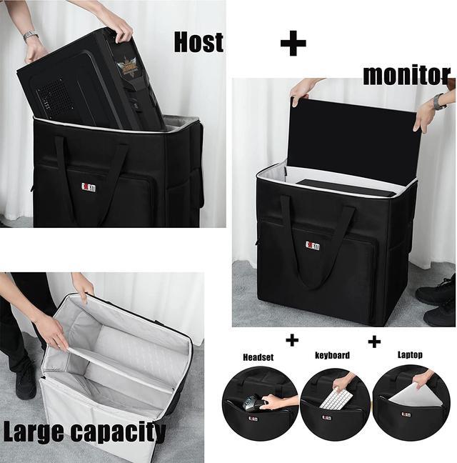 BUBM Desktop Gaming Computer Tower PC Carrying Case Travel Storage Bag With Wheels For Tower Case Monitor(Up To 27 Inch) Keyboard And Mouse-Black