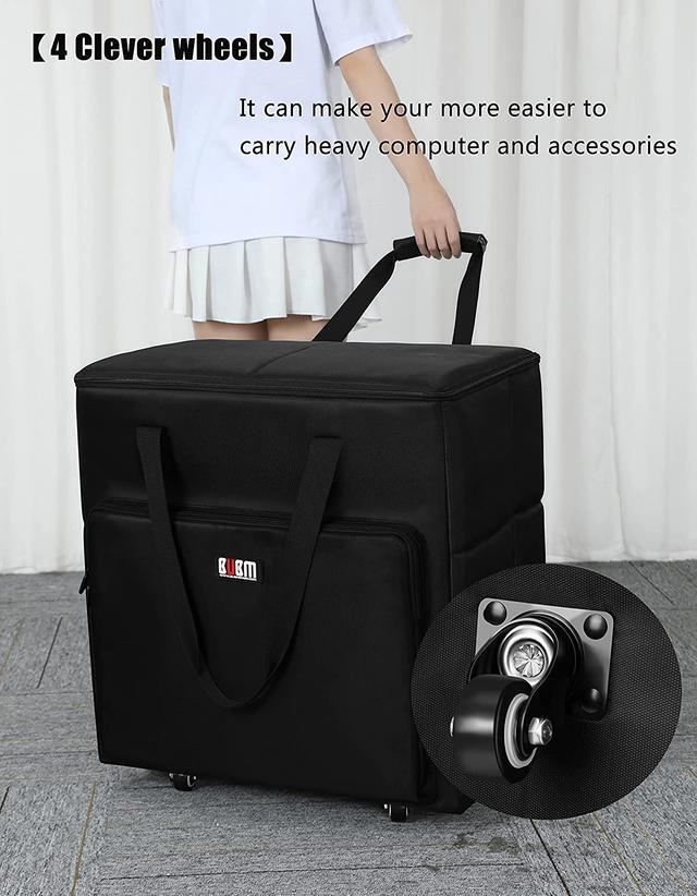BUBM Desktop Gaming Computer Tower PC Carrying Case Travel Storage Bag With Wheels For Tower Case Monitor(Up To 27 Inch) Keyboard And Mouse-Black