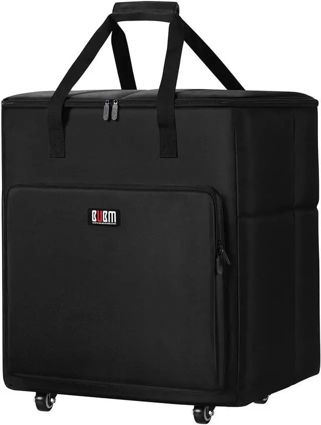 BUBM Desktop Gaming Computer Tower PC Carrying Case Travel Storage Bag with Wheels for Tower Case Monitor(Up to 27 inch) Keyboard and Mouse-Black