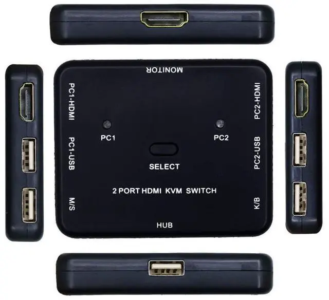 BUCIER 2 Port HDMI Switcher 2 Port USB KVM Switch 2 in 1 Out HD Switch USB Keyboard Mouse Sharing Device for Computer PC Laptop Desktop Monitor Printer Keyboard Mouse Control