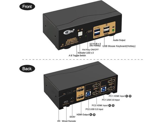 BUCIER 2 Port USB 3.0 KVM Switch Dual Monitor HDMI 4K 60Hz Keyboard Video Mouse Peripherals Switcher For 2 Computers 2 Monitors With Audio