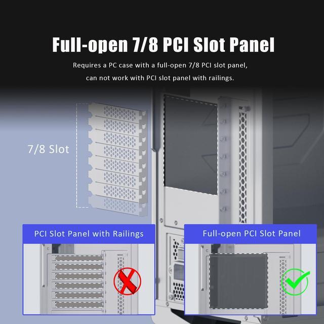 BUCIER 2-Slot GPU Support Bracket With 200mm PCIe 5.0 Riser Cable For GPU Vertical Mount Compatible With RTX5090 RTX4090 RX9070 RX7900 PC Cases With Open PCI 7/8-slot Design
