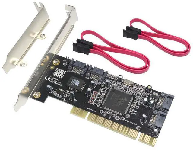 BUCIER 4 Ports PCI SATA Raid Controller Internal Expansion Card with 2 Sata Cables PCI to SATA Adapter Converter for Desktop PC Support HDD SSD