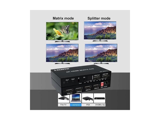 BUCIER 4K HDMI True Matrix Switcher 4x2 2x4 2x2 Matrix HDMI Switch Splitter 2 In 4 Out With Optical & R/L Audio Extractor Dolby HDCP2.2