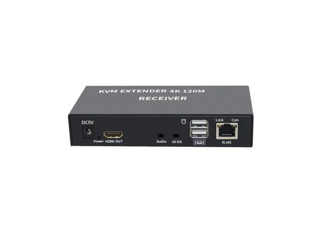 BUCIER 4K HDTV 120M KVM Extender HDMI-Compatible USB-A Keyboard Mouse 3.5mm AUX Aluminium Alloy Over CAT6 RJ45 Lan Ethernet Extender(With US Plug)