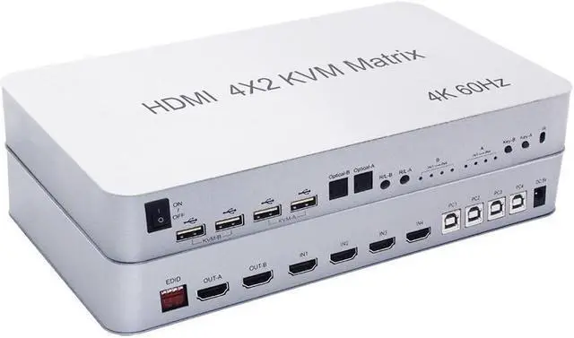 BUCIER 4X2 HDMI KVM Switch Matrix 4Port Dual Monitor Extended Display 4K 60Hz Supports USB2.0 Devices Control Up to 4 Computers