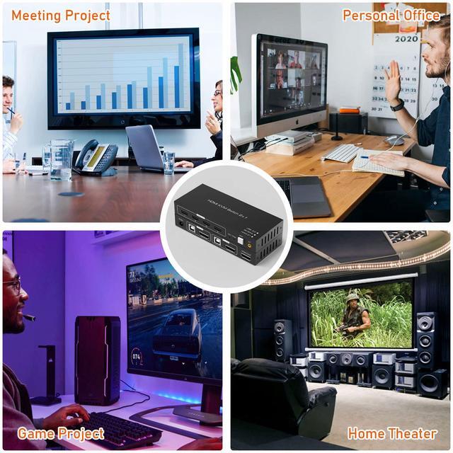 BUCIER 8K HDMI KVM Switch HDMI 2 In 1 Out KVM Switch Box Keyboard Mouse Printer Switcher Include 2 USB Type-B Cable Support 8K 60Hz EDID/HDCP 2.2 3D For Laptop PS4 HDTV Monitor Black