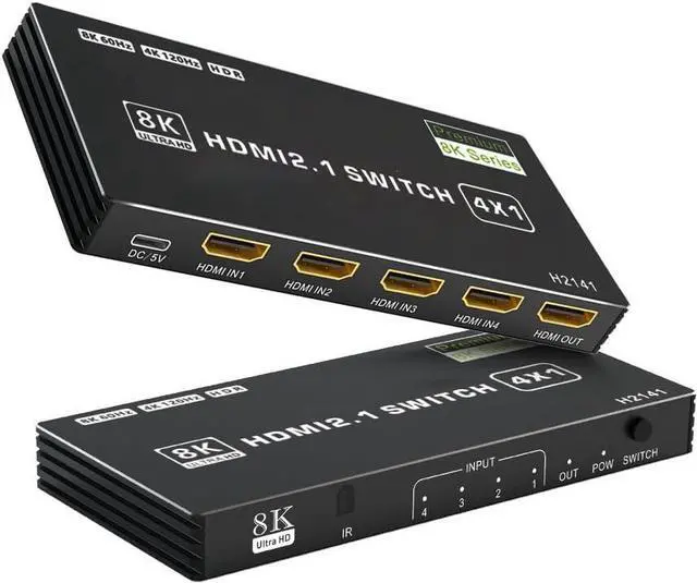 BUCIER 8K HDMI Switch 4 in 1 Out 4 Ports HDMI 2.1 Switch Box with IR Remote Control 48Gbps HDR10 HDCP2.3 DPCP Supported Auto Switching Compatible with PS5/4/3 Xbox NS HDTV Monitor
