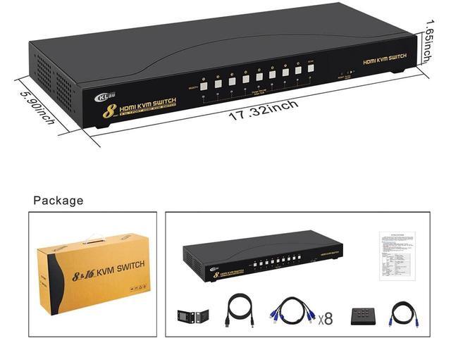 BUCIER CKLau 4Kx2K 8 Port HDMI KVM Switch With Cables And USB 2.0 Hub Rack Mount KVM Switch Supports Keyboard Mouse Switching For Windows Linux Mac Debian Ubuntu Fedora Raspberry Pi And Ubuntu