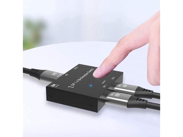 BUCIER DisplayPort Switch Bidirectional DisplayPort 1.4 KVM Splitter 2 Input 1 Output - Supports 8K 4K 3D 1080P HD Manual DP Switcher For PC Host Monitor Etc