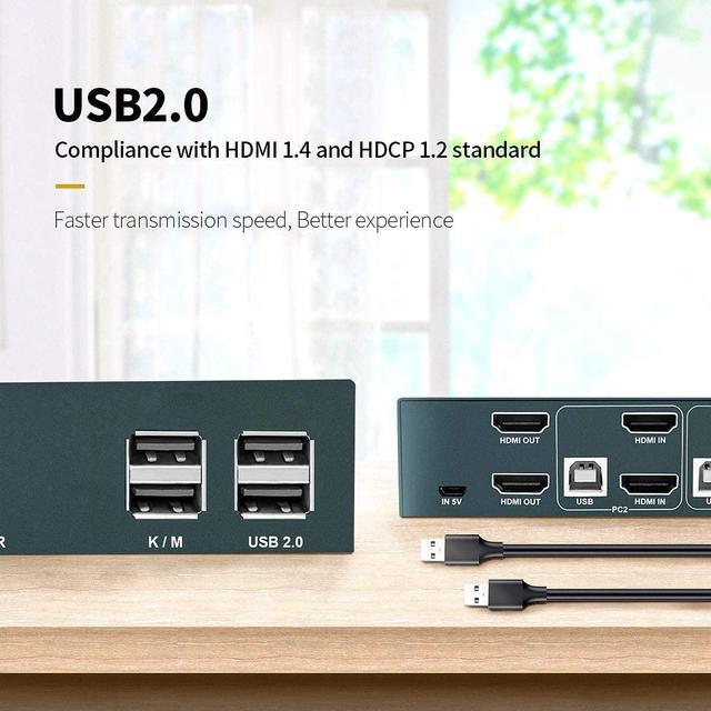 BUCIER Dual Monitor KVM Switch HDMI 2 Port Box 4K 30Hz & USB 2.0 Hub Support Hotkey Switch KVM Switch For Dual Port Video Screen Keyboard Mouse Computer Switching
