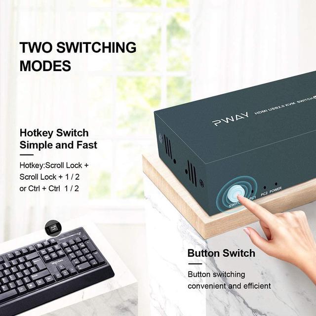 BUCIER Dual Monitor KVM Switch HDMI 2 Port Box 4K 30Hz & USB 2.0 Hub Support Hotkey Switch KVM Switch For Dual Port Video Screen Keyboard Mouse Computer Switching