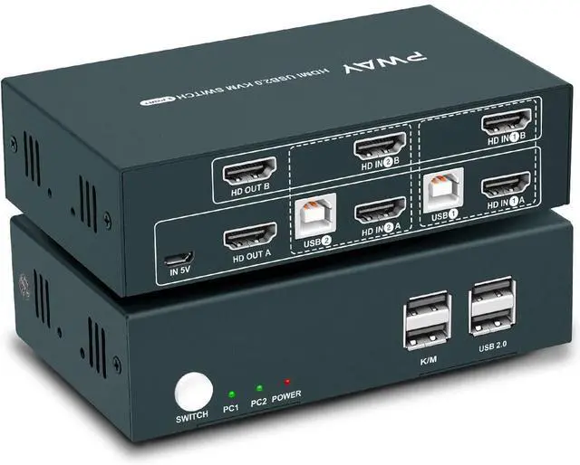 BUCIER Dual Monitor KVM Switch HDMI 2 Port Box 4K 30Hz & USB 2.0 Hub Support Hotkey Switch KVM Switch for Dual Port Video Screen Keyboard Mouse Computer Switching