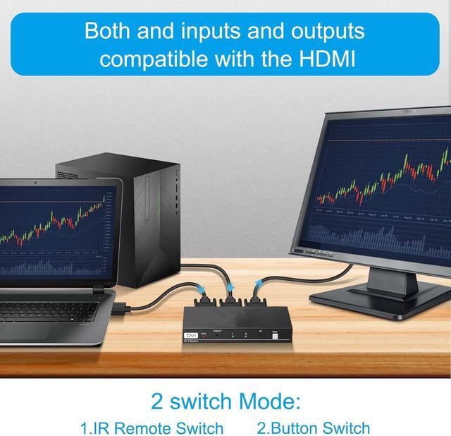 BUCIER DVI Switch 2 In 1 Out 4K Port Switcher Selector For PC Laptop DVR Projector HDTV Devices HDCP