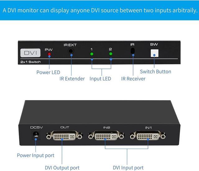 BUCIER DVI Switch 2 In 1 Out 4K Port Switcher Selector For PC Laptop DVR Projector HDTV Devices HDCP
