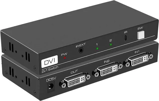 BUCIER DVI Switch 2 in 1 Out 4K Port Switcher Selector for PC Laptop DVR Projector HDTV Devices HDCP
