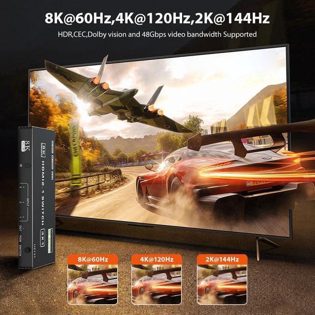 BUCIER HDMI 2.1 Switch 3 In 1 Out 8K 60Hz 4K 120Hz HDCP 2.3 HDR10 CEC Auto Switching Compatible With PS5 Xbox Series X/S NS PC DVD HDTV