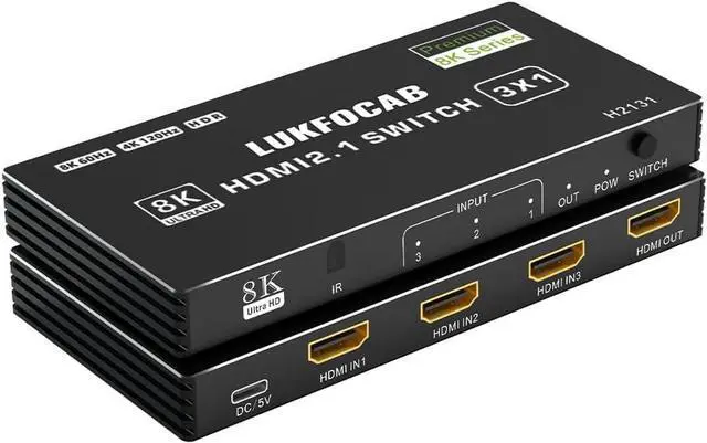 BUCIER HDMI 2.1 Switch 3 in 1 Out 8K 60Hz 4K 120Hz HDCP 2.3 HDR10 CEC Auto Switching Compatible with PS5 Xbox Series X/S NS PC DVD HDTV