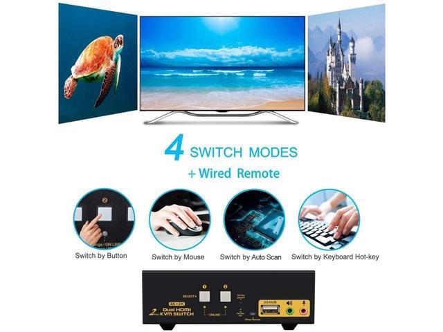 BUCIER HDMI KVM Switch 2 Port Dual Monitor Extended Display 4K 30Hz DEPZOL Dual View PC Monitor Keyboard Mouse Selector Box With Audio Microphone Output And USB 2.0 Hub For Computers And Laptop