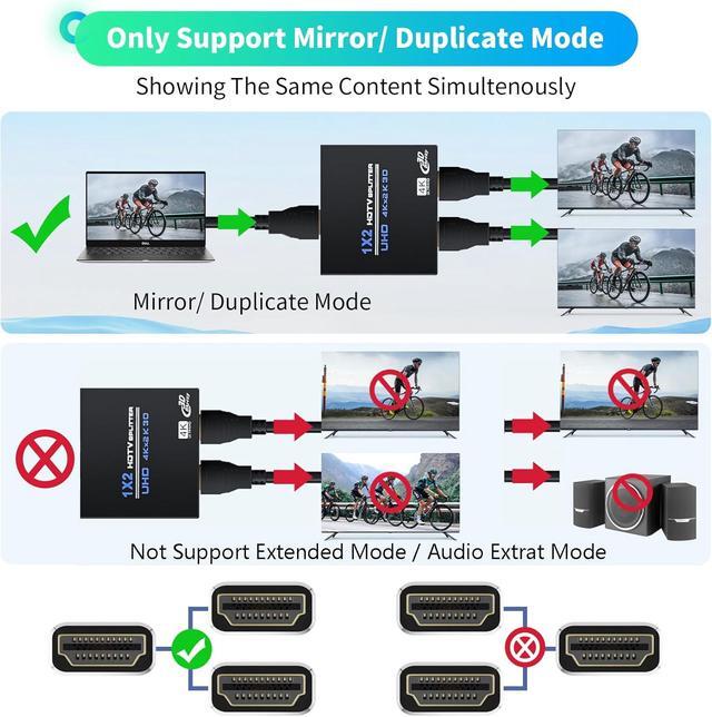 BUCIER HDMI Splitter 1 In 2 Out 4K 1x2 Powered HDMI Multi-Port Adapter For Dual Monitor Support 4K UltraHD 3D HDR Duplicate/Mirror Screens Ideal For Xbox Ps5 Ps4 Ps3 Fire Stick Blu-Ray Player HDTV