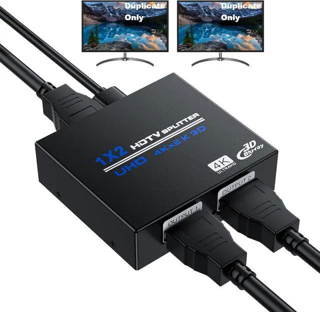 BUCIER HDMI Splitter 1 in 2 Out 4K 1x2 Powered HDMI Multi-Port Adapter for Dual Monitor Support 4K UltraHD 3D HDR Duplicate/Mirror Screens Ideal for Xbox Ps5 Ps4 Ps3 Fire Stick Blu-Ray Player HDTV