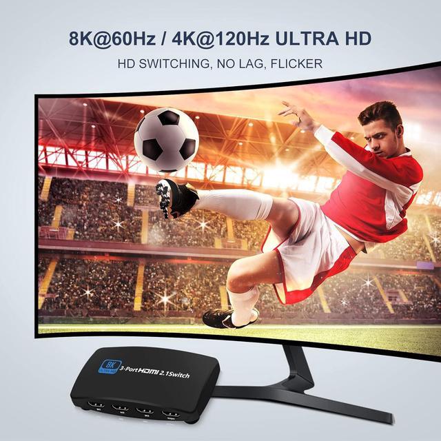 BUCIER HDMI Switch 8k Ultra HD 3 In 1 Out With IR Romote Control 48Gbps High-Speed HDMI 2.1 Switcher Support 8K 60Hz 4K 120Hz 1080P 240Hz Compatible With Xbox X PS5 TV Monitors