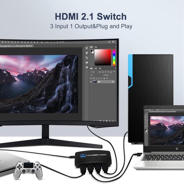BUCIER HDMI Switch 8k Ultra HD 3 In 1 Out With IR Romote Control 48Gbps High-Speed HDMI 2.1 Switcher Support 8K 60Hz 4K 120Hz 1080P 240Hz Compatible With Xbox X PS5 TV Monitors