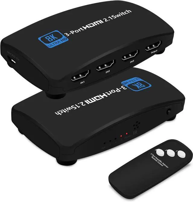 BUCIER HDMI Switch 8k Ultra HD 3 in 1 Out with IR Romote Control 48Gbps High-Speed HDMI 2.1 Switcher Support 8K 60Hz 4K 120Hz 1080P 240Hz Compatible with Xbox X PS5 TV Monitors