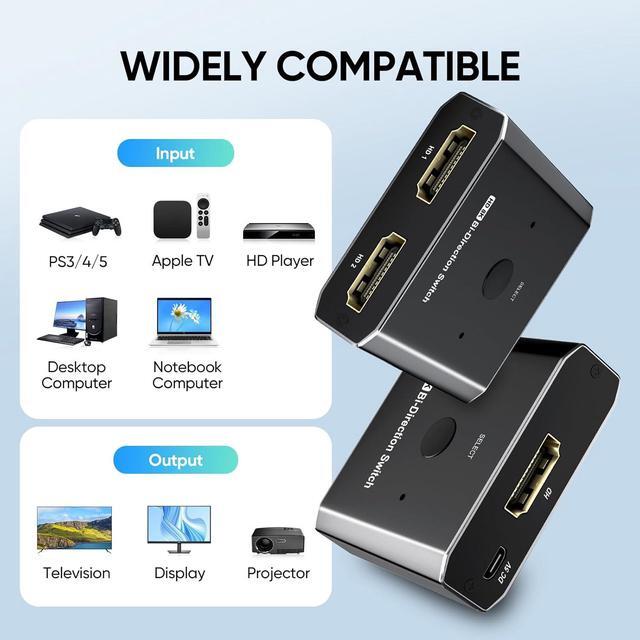 BUCIER HDMI Switch Splitter 8K 60Hz Bi-Directional 2 In 1 Out Or 1 In 2 Out HDMI 2.1 Switch Splitter Button Switch With EDID Adaptive Compatible With The Xbox Series PS5 Plug And Play