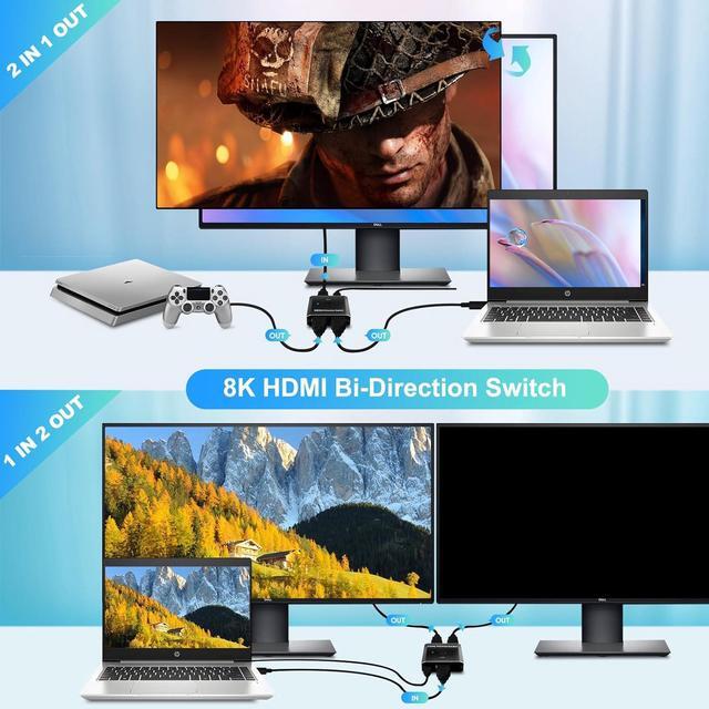 BUCIER HDMI Switch Splitter 8K 60Hz Bi-Directional 2 In 1 Out Or 1 In 2 Out HDMI 2.1 Switch Splitter Button Switch With EDID Adaptive Compatible With The Xbox Series PS5 Plug And Play