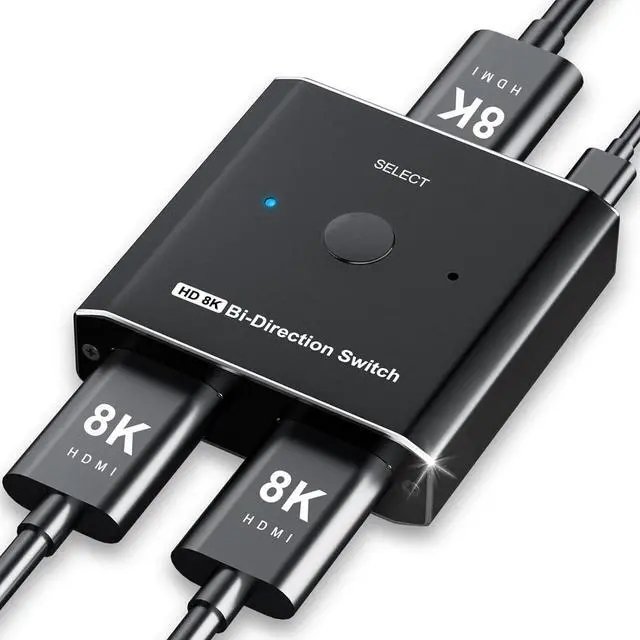 BUCIER HDMI Switch Splitter 8K 60Hz Bi-Directional 2 in 1 Out or 1 in 2 Out HDMI 2.1 Switch Splitter Button Switch with EDID Adaptive Compatible with The Xbox Series PS5 Plug and Play