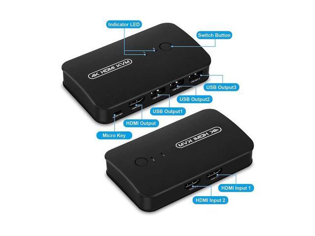 BUCIER HDMI USB KVM Switch Selector For 2 Computers Share Keyboard Mouse Printer And One HD 4K Monitor 2 KVM Cables Included