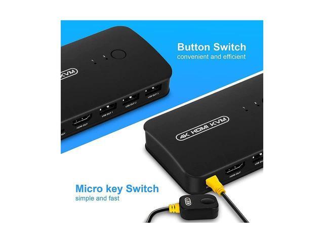 BUCIER HDMI USB KVM Switch Selector For 2 Computers Share Keyboard Mouse Printer And One HD 4K Monitor 2 KVM Cables Included
