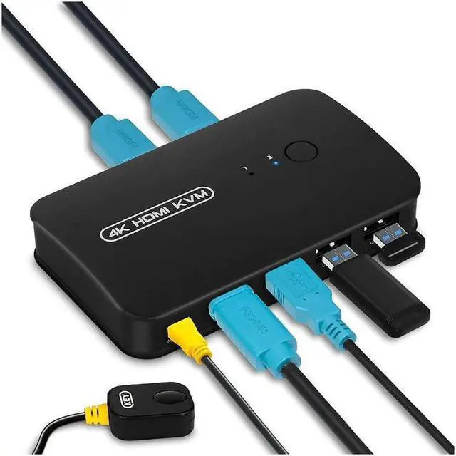 BUCIER HDMI USB KVM Switch Selector for 2 Computers Share Keyboard Mouse Printer and One HD 4K Monitor 2 KVM Cables Included