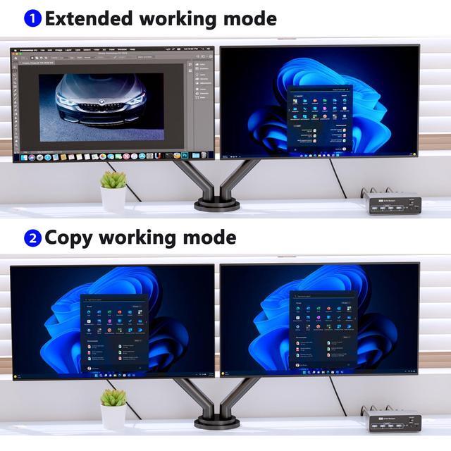 BUCIER KVM Switch 2 Monitors 2 Computers DisplayPort 8K 60Hz USB 3.0 KVM Switches For 2 Computers Share Dual Monitor And 4 USB Devices DisplayPort KVM With Wired Controller Support Extend/Copy Mode