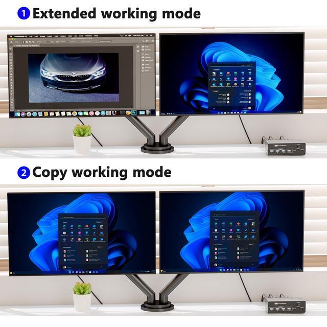 BUCIER KVM Switch 2 Monitors 2 Computers HDMI KVM Switches 8K 60Hz USB 3.0 Switch For 2 PC Share 2 Screens Support Extended/Copy Mode With Desktop Controller With 2 USB Cables & Desktop Controller
