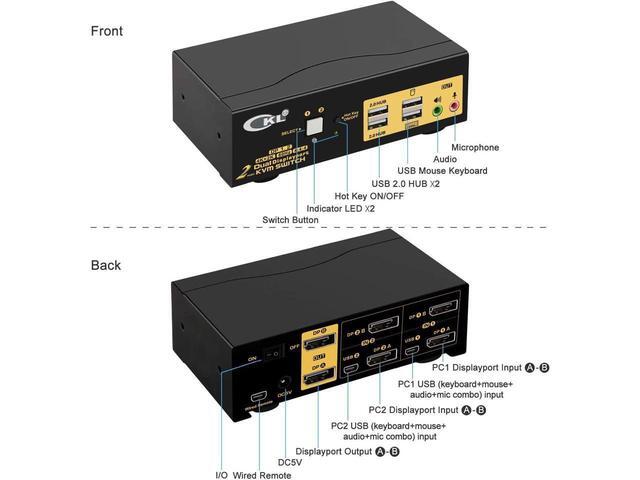 BUCIER KVM Switch Dual Monitor DisplayPort 2 Port 4K 60Hz 4:4:4 2x2 DP KVM Switch With Audio And USB 2.0 HUB