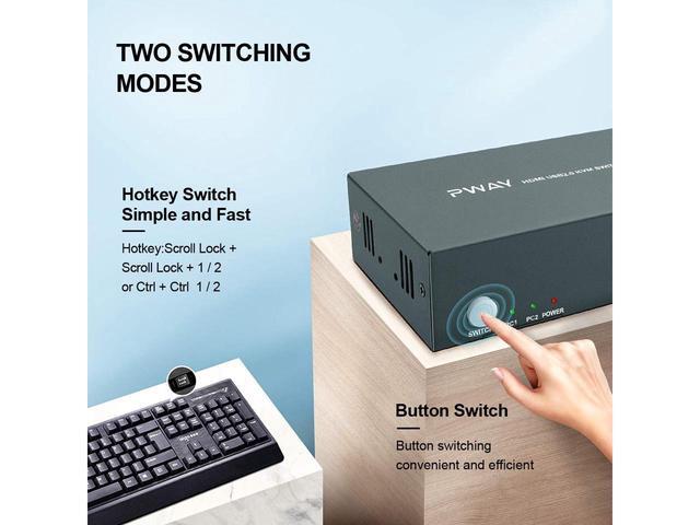 BUCIER KVM Switch HDMI Dual Monitor Extended Display 2 Port 2 USB 2.0 Hub UHD 4K 30Hz YUV4:4:4 Downward Compatible Hotkey Switch With All Needed Cables No Adapter Required
