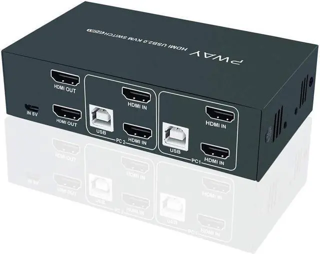 BUCIER KVM Switch HDMI Dual Monitor Extended Display 2 Port 2 USB 2.0 Hub UHD 4K 30Hz YUV4:4:4 Downward Compatible Hotkey Switch with All Needed Cables No Adapter Required