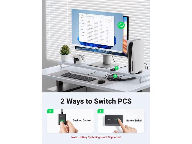 BUCIER KVM Switch HDMI USB KVM Switcher With Desktop Control For 2 Computers Share Keyboard Mouse Printer And One HD 4K Monitor Support 4K 60Hz 3D HDR With 2 USB 2.0 Cables And 2 HDMI 2.0 Cables