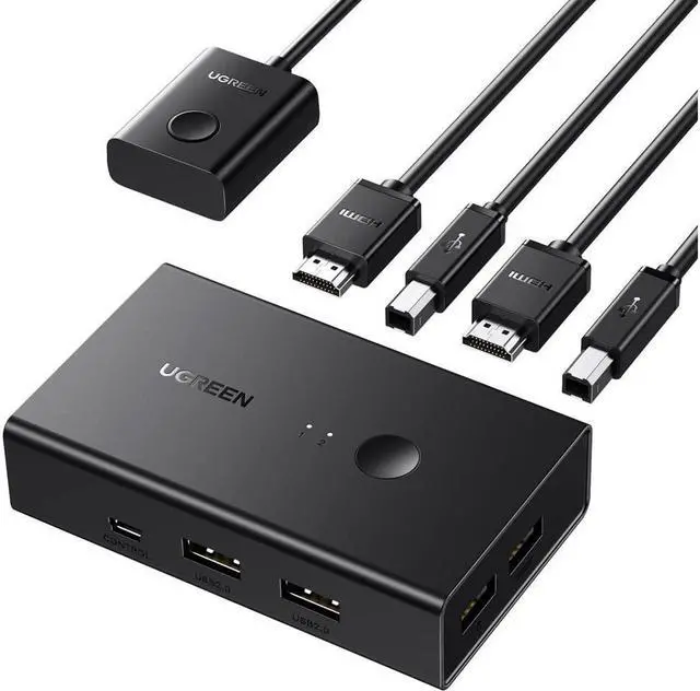 BUCIER KVM Switch HDMI USB KVM Switcher with Desktop Control for 2 Computers Share Keyboard Mouse Printer and One HD 4K Monitor Support 4K 60Hz 3D HDR with 2 USB 2.0 Cables and 2 HDMI 2.0 Cables
