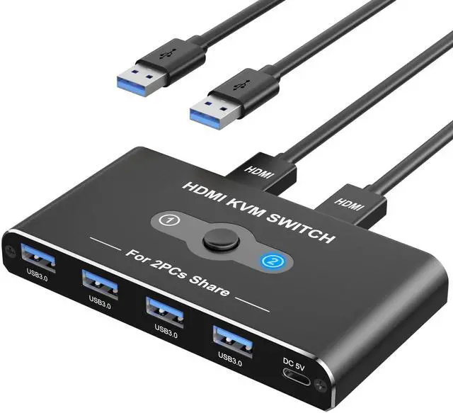BUCIER KVM Switch KVM Switch 1 Monitors 2 Computers HDMI Switch 4K 60Hz KVM Switches for 2 Computers Sharing 1 Monitor 4 USB 3.0 Devices Such as Keyboard Mouse Printer Scanner