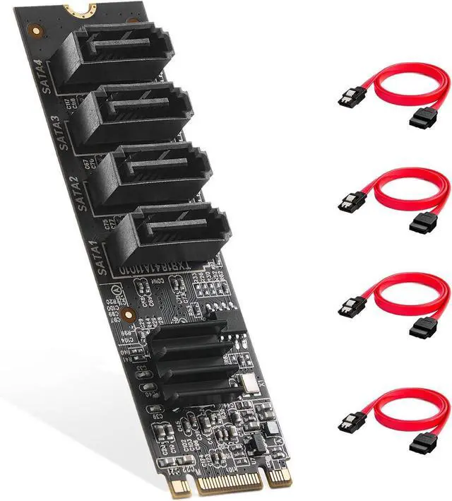 BUCIER M.2 to SATA Card 4 Port 6Gbps SATA 3.0 Controller Includes 4 SATA Cables for Windows 10/11