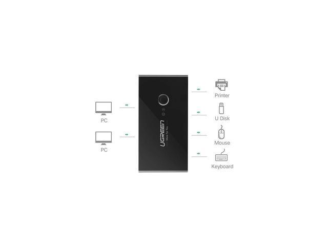 BUCIER UGREEN USB 3.0 Sharing Switch Selector 4 Port 2 Computers Peripheral Switcher Adapter Hub For PC Printer Scanner Mouse Keyboard With One Button Swapping And 2 Pack USB Male Cable