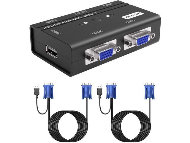 BUCIER USB VGA KVM Switch 2 Ports W/Cables & 3 USB Hubs 260KL 1080P KVM Switches Two Computers Share 1 Set Of Monitor Keyboard Mouse Printer/U Disk