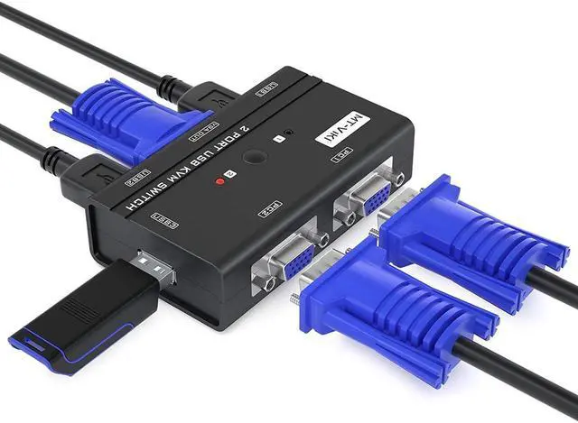 BUCIER USB VGA KVM Switch 2 Ports w/Cables & 3 USB Hubs 260KL 1080P KVM Switches Two Computers Share 1 Set of Monitor Keyboard Mouse Printer/U Disk