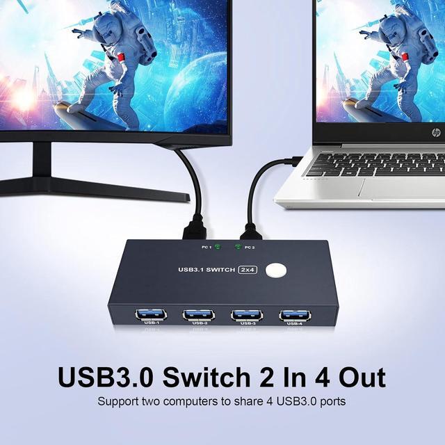 BUCIER USB3.0 Switcher USB Switch 2 Computers Share 4 USB3.0 Devices 2 In 4 Out USB Kvm Switch Selector For Mouse Keyboard Printer